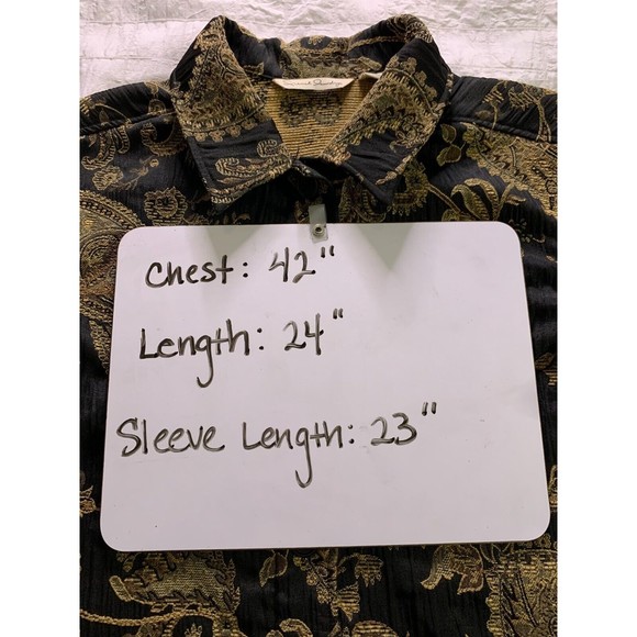 French Laundry Womens Large Blazer Jacket Black Gold Paisley Floral Button Up - Picture 8 of 8